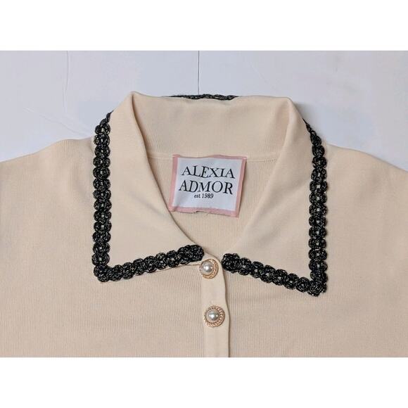 Alexia Armor Brianna Biege Women's V Neck Polo L Pointed Collar Short Slv Trim - Picture 10 of 14